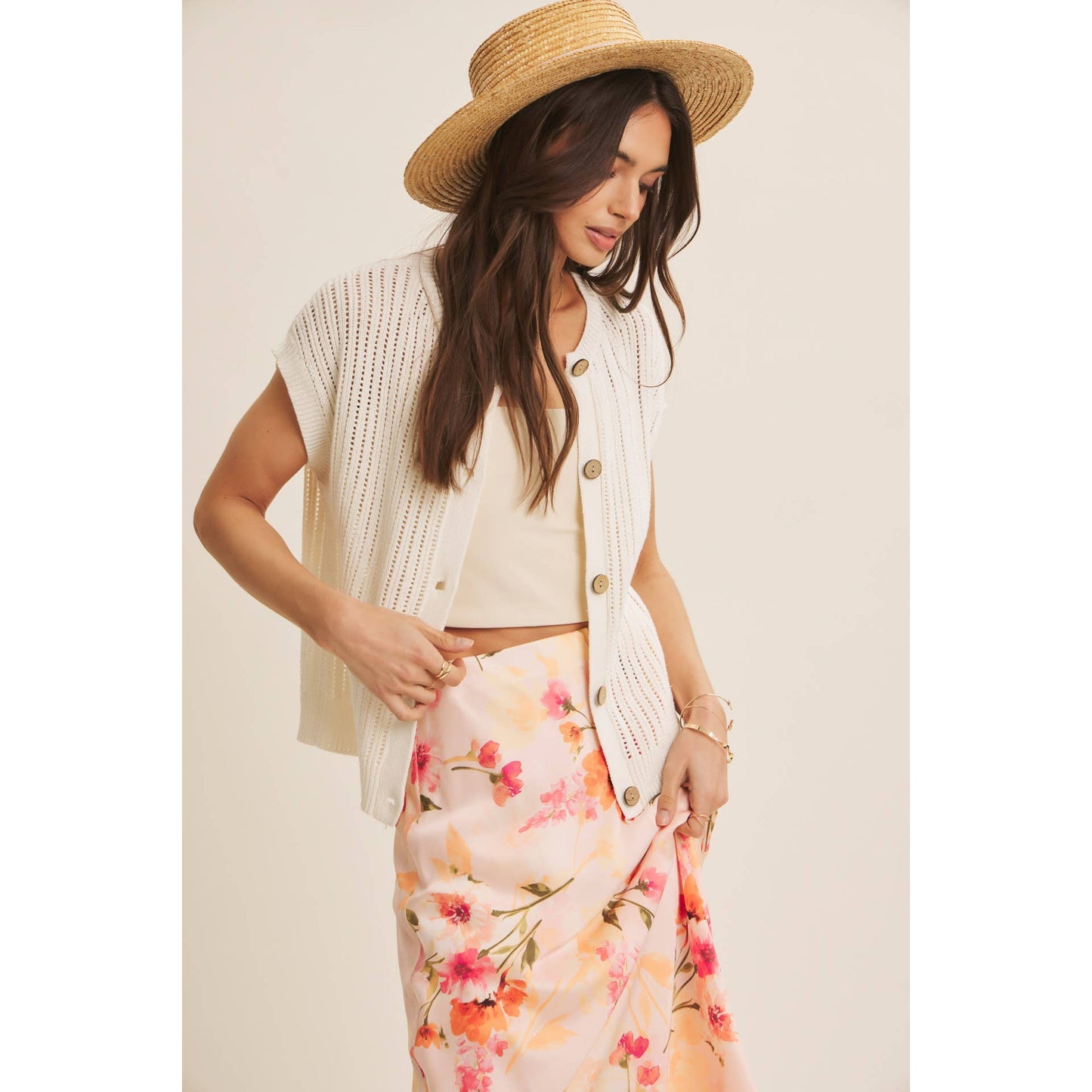The Laurel Open-Knit Button-Down Sweater