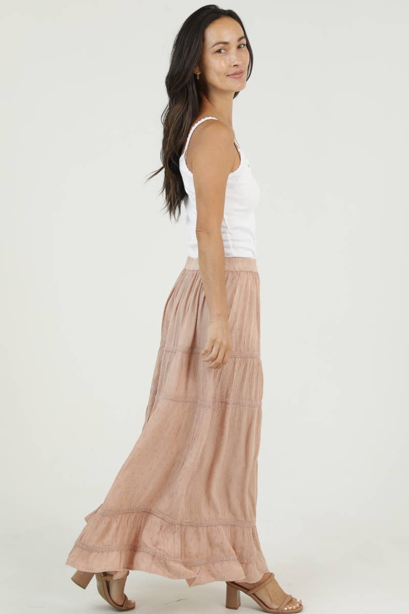 Dusty Pink TIERED MAXI SKIRT
