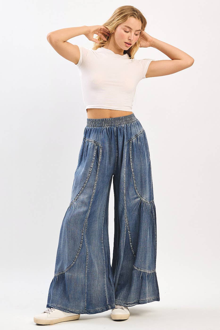 Washed Tencel Tiered Seam Pants