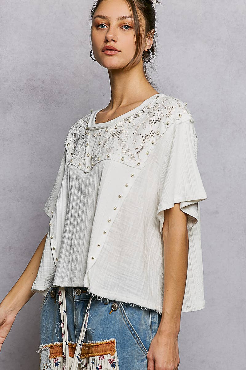 The Pearl & Lace Mixed-Media Top