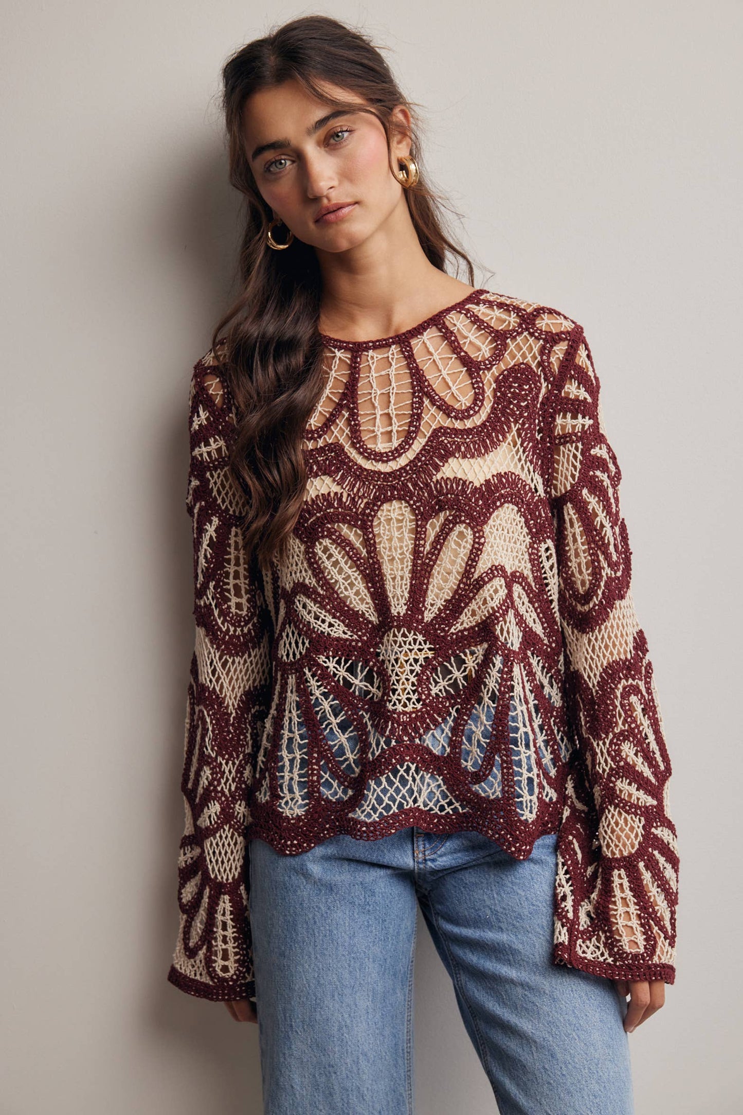 Cinnamon Bloom Crochet Sweater