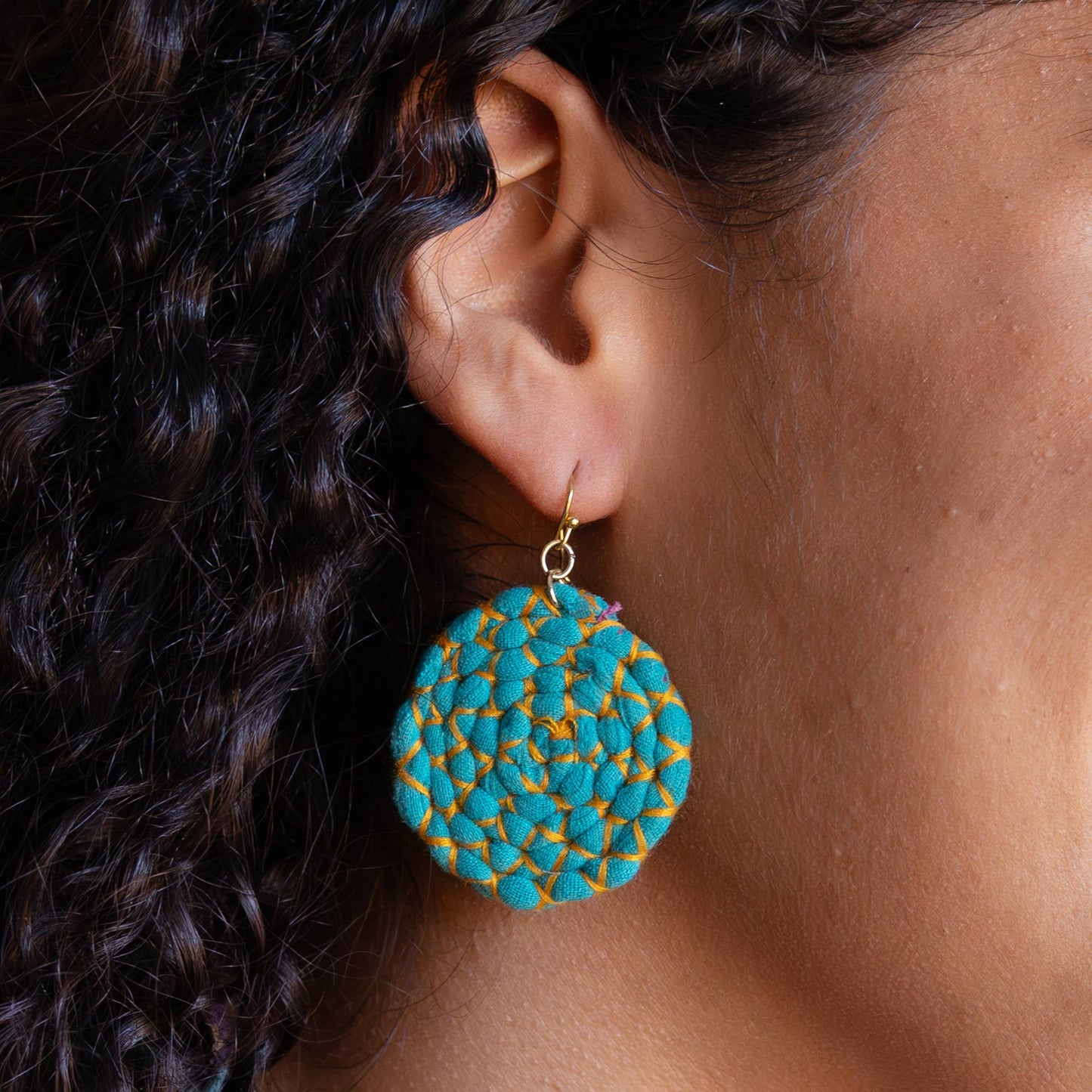 Kantha Wrapped Disc Earrings