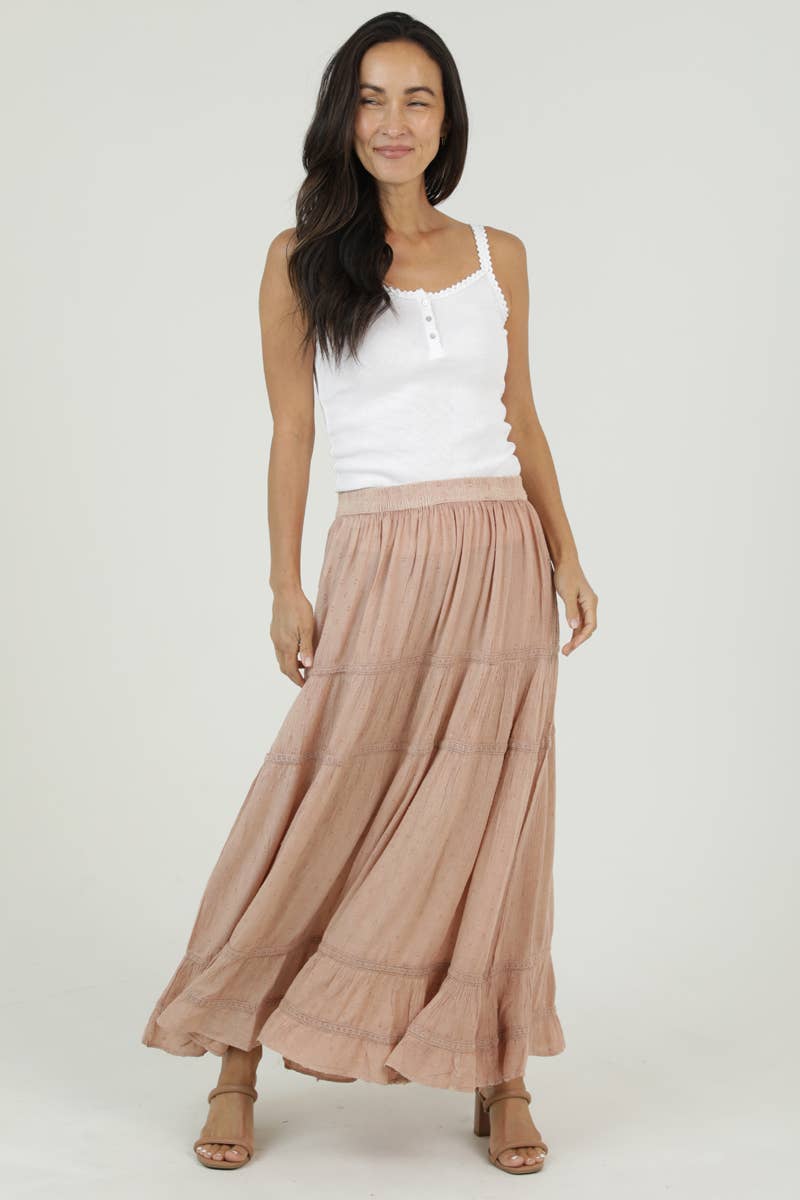 Dusty Pink TIERED MAXI SKIRT