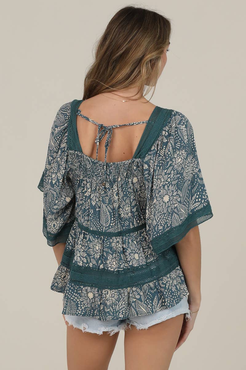 Teal Botanical Top