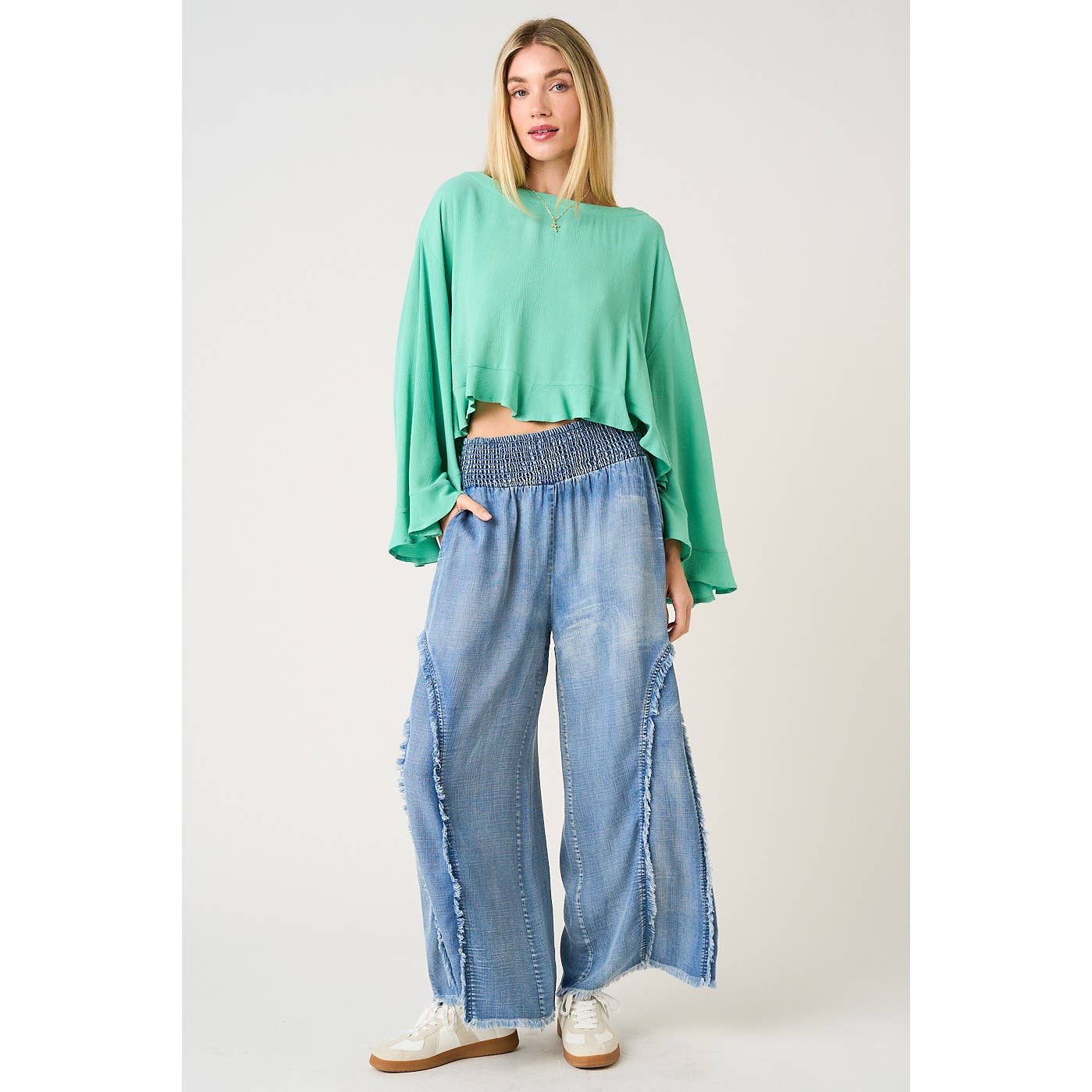 Sierra Curved Fringe Wide-Leg Pant