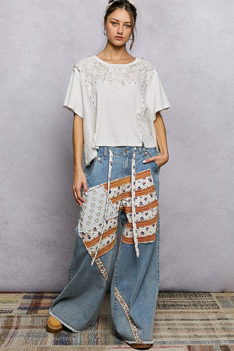 The Pearl & Lace Mixed-Media Top