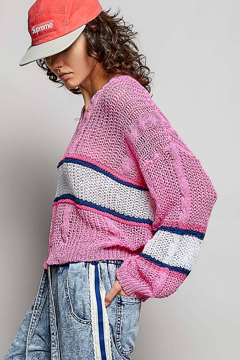 The Daydream Pink Cable-Stripe Sweater
