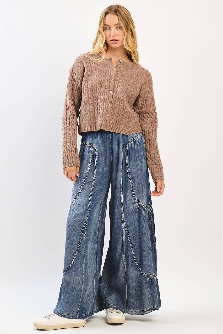 Washed Tencel Tiered Seam Pants