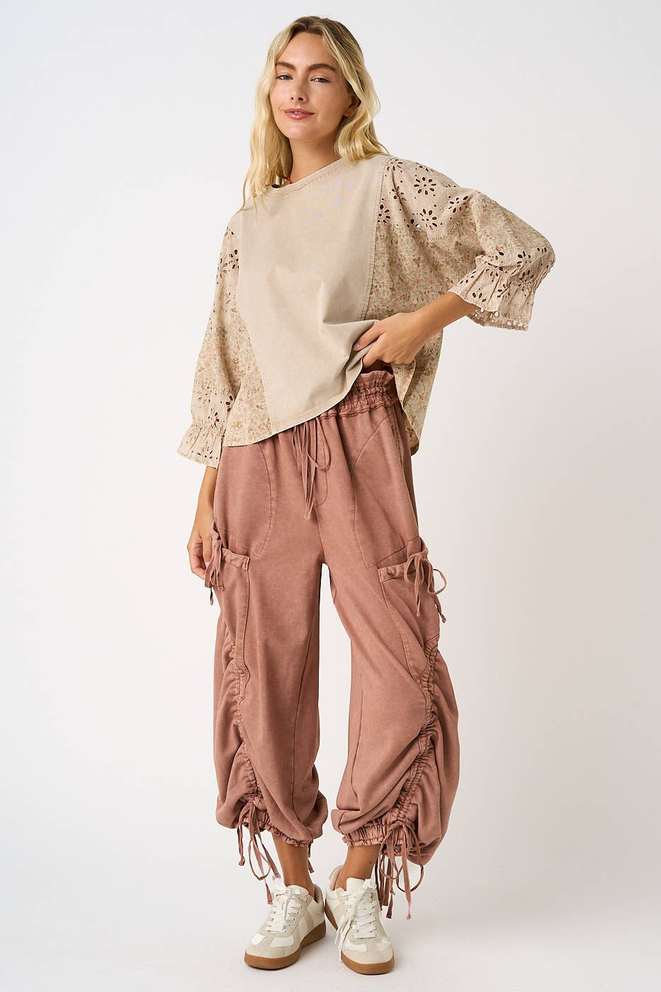 WASHED FRENCH TERRY DROP POCKET BALLOON PANTS