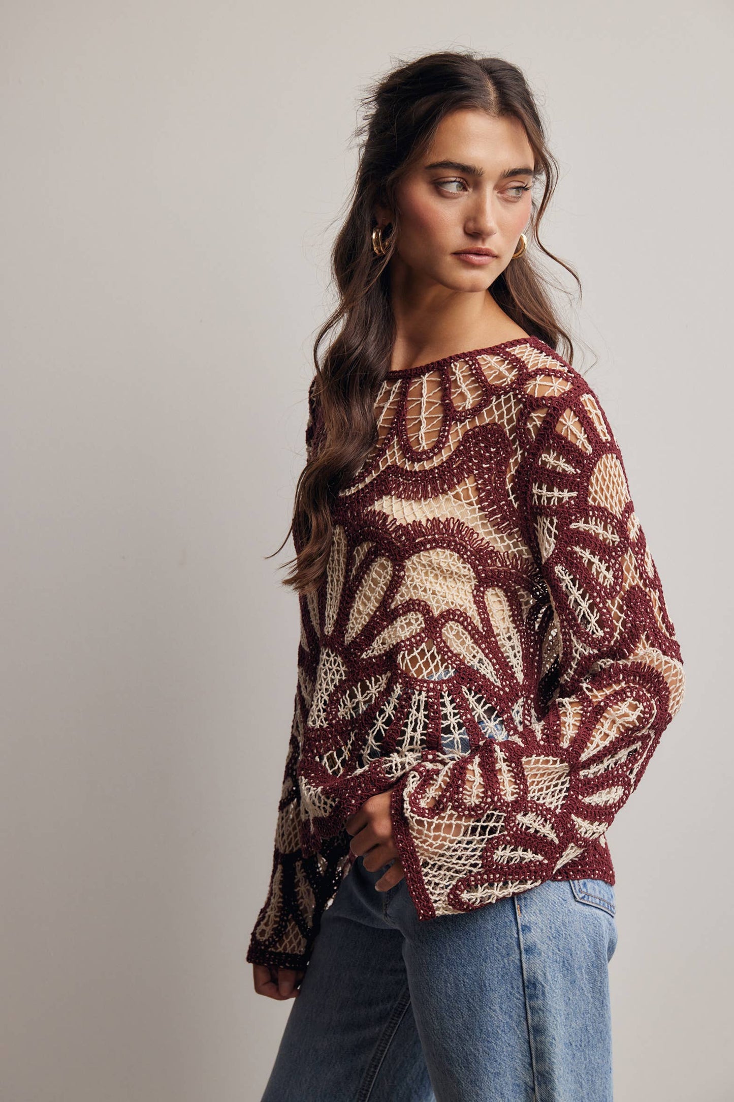 Cinnamon Bloom Crochet Sweater