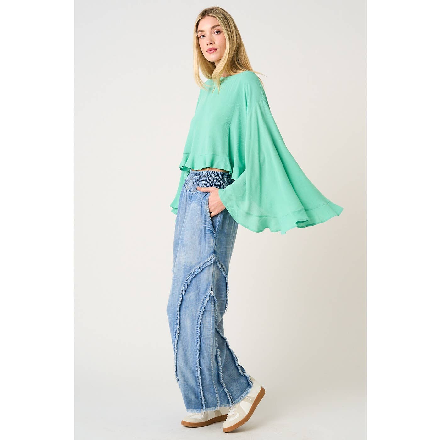 Sierra Curved Fringe Wide-Leg Pant