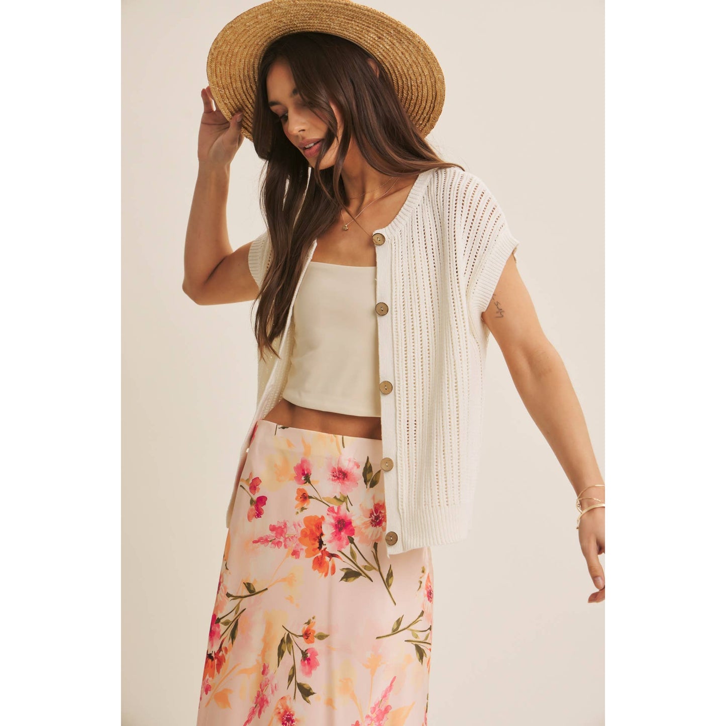 The Laurel Open-Knit Button-Down Sweater