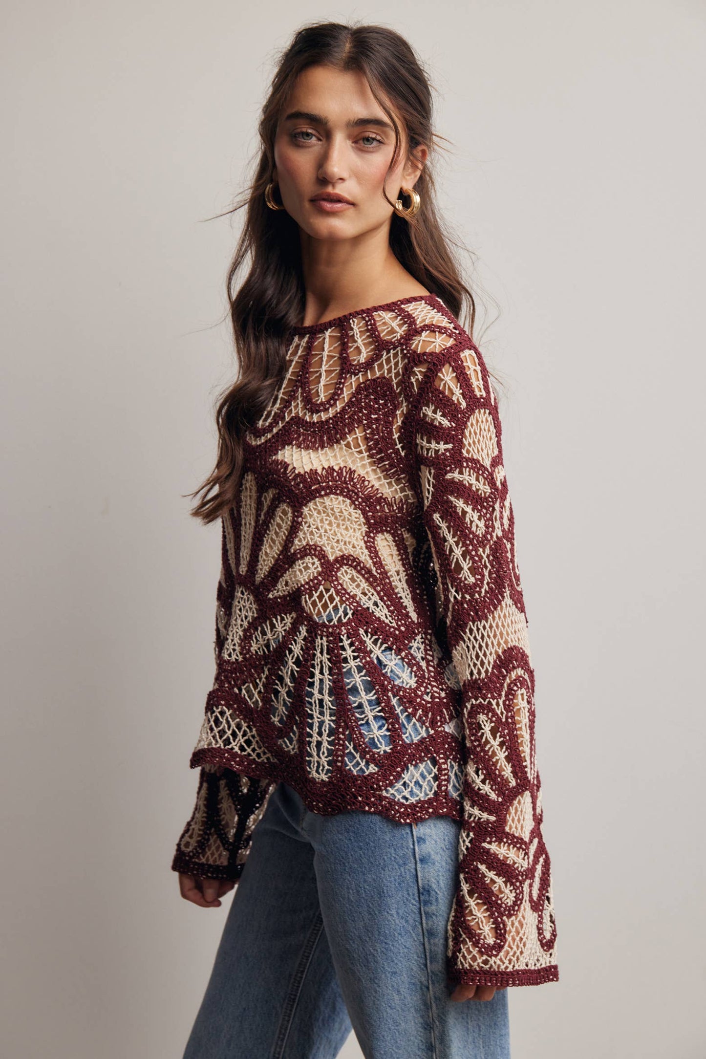 Cinnamon Bloom Crochet Sweater
