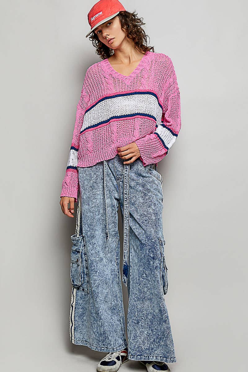 The Daydream Pink Cable-Stripe Sweater