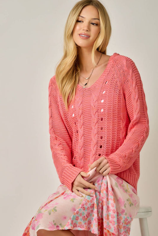 Coral Cable Sweater