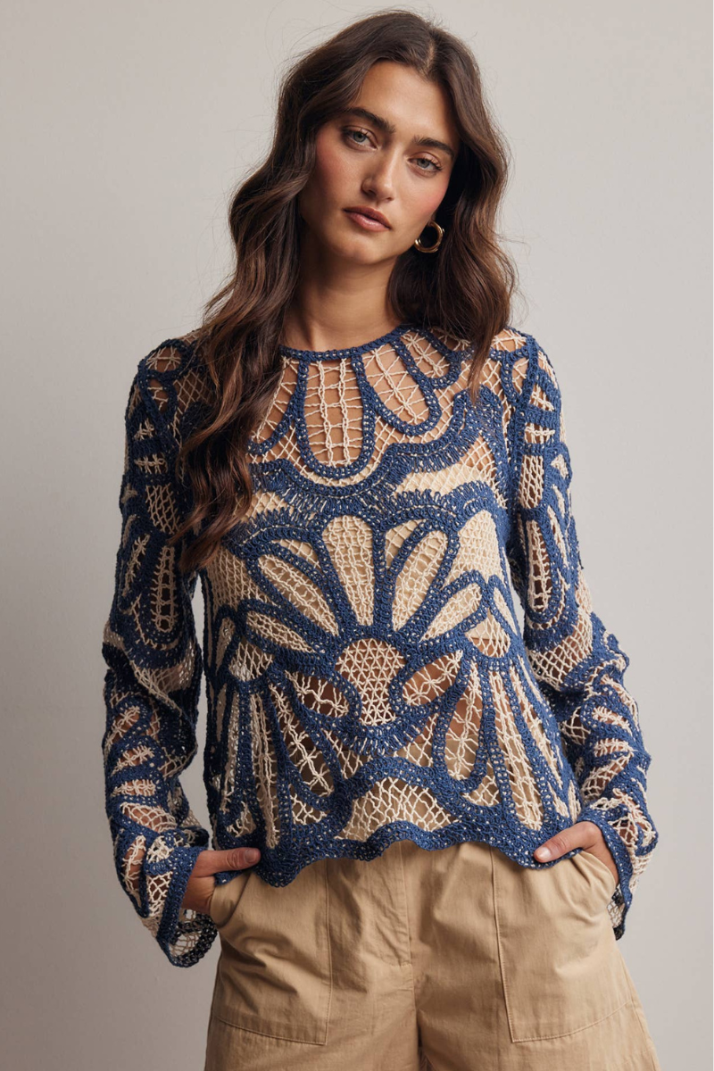 Vintage Bloom Crochet Sweater
