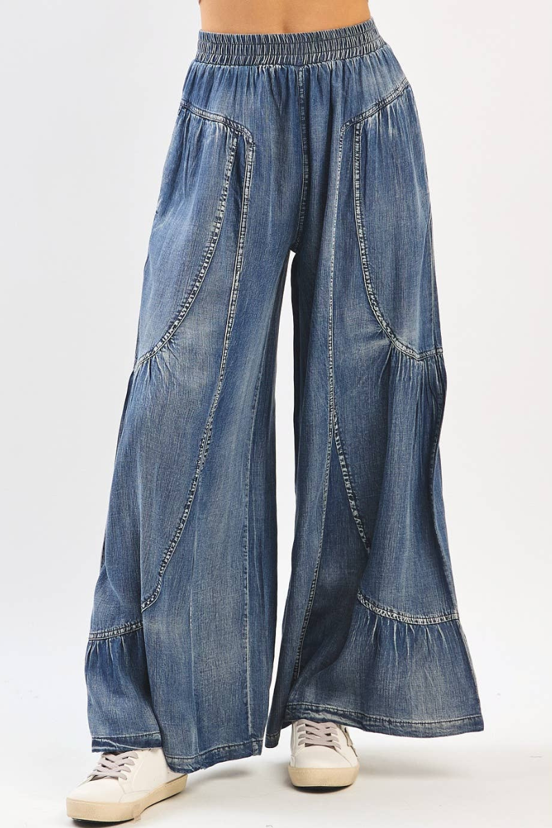 Washed Tencel Tiered Seam Pants