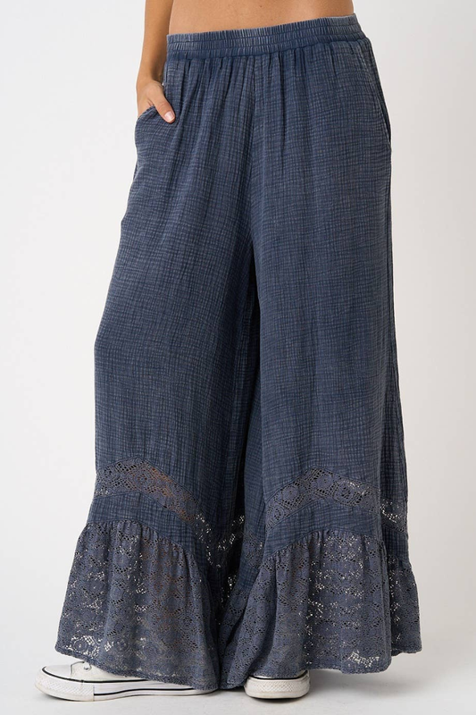 Washed gauze pant in blueberry