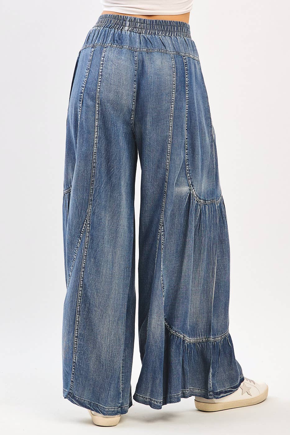 Washed Tencel Tiered Seam Pants