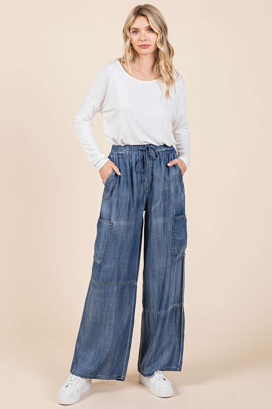 Tencel Cargo Wide Leg Pant