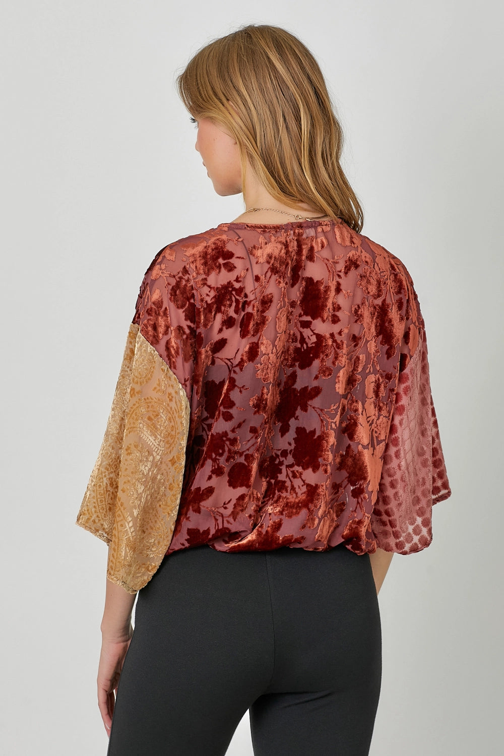 Mixed Velvet Print Blouse