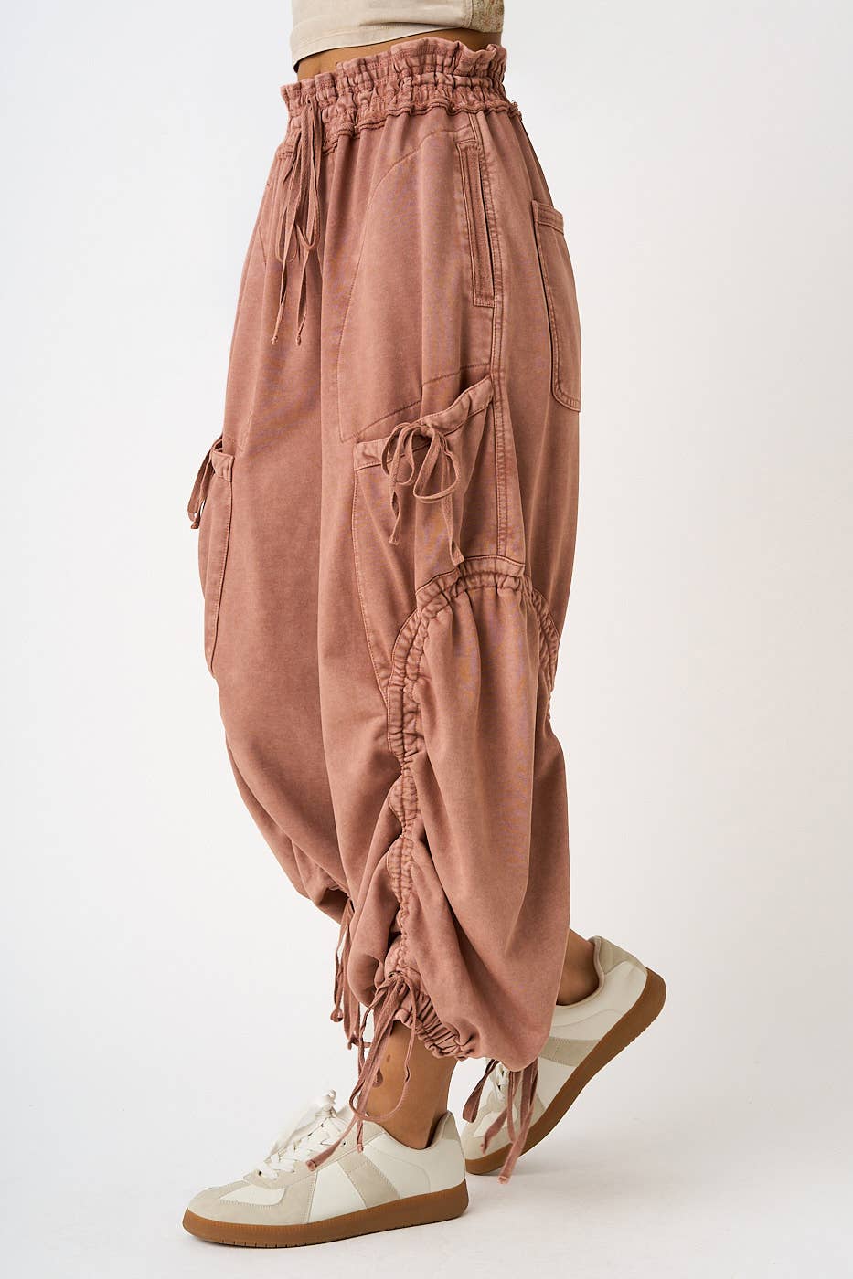 WASHED FRENCH TERRY DROP POCKET BALLOON PANTS