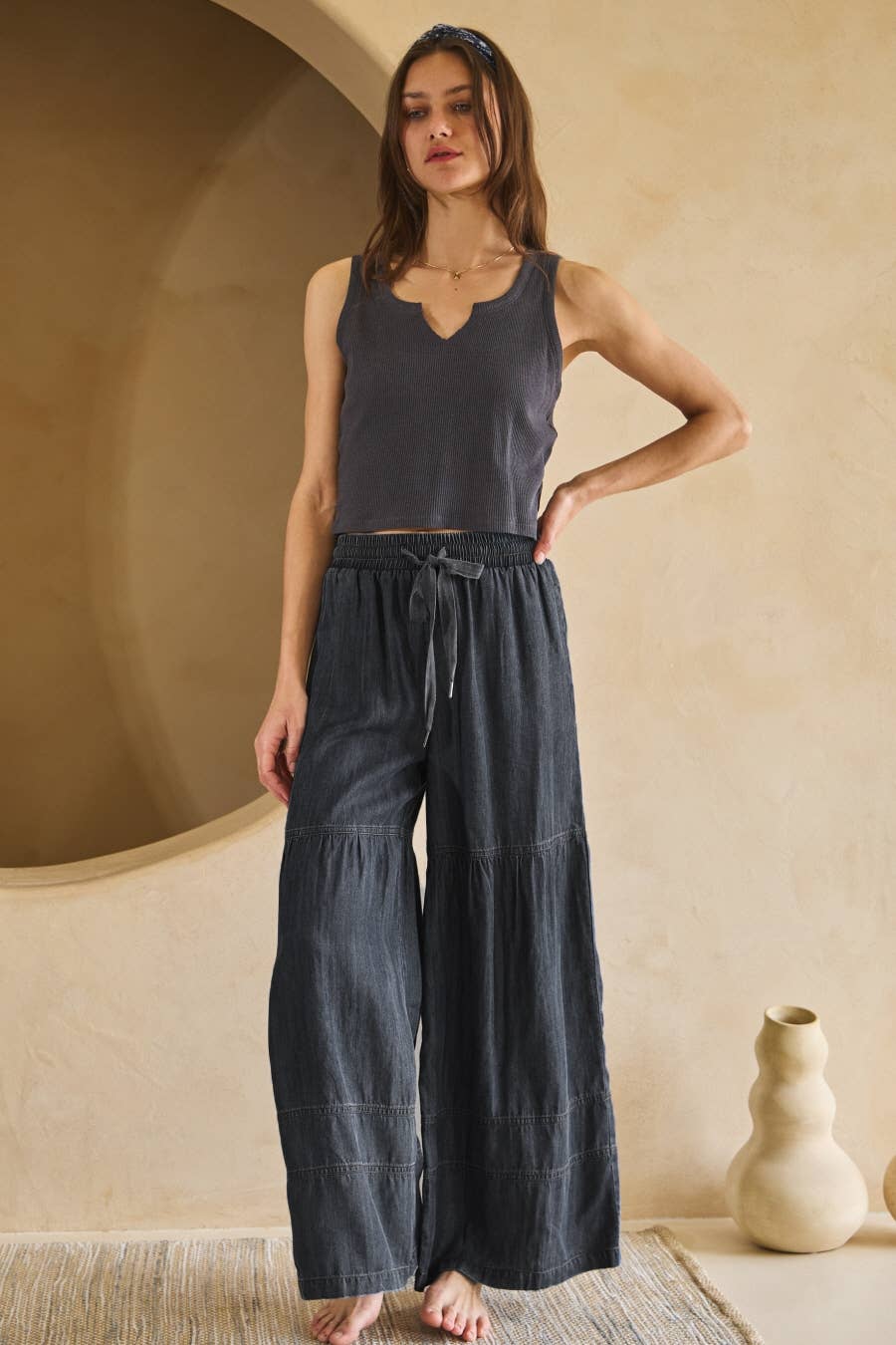 Midnight Tencel Tiered Wide-Legs