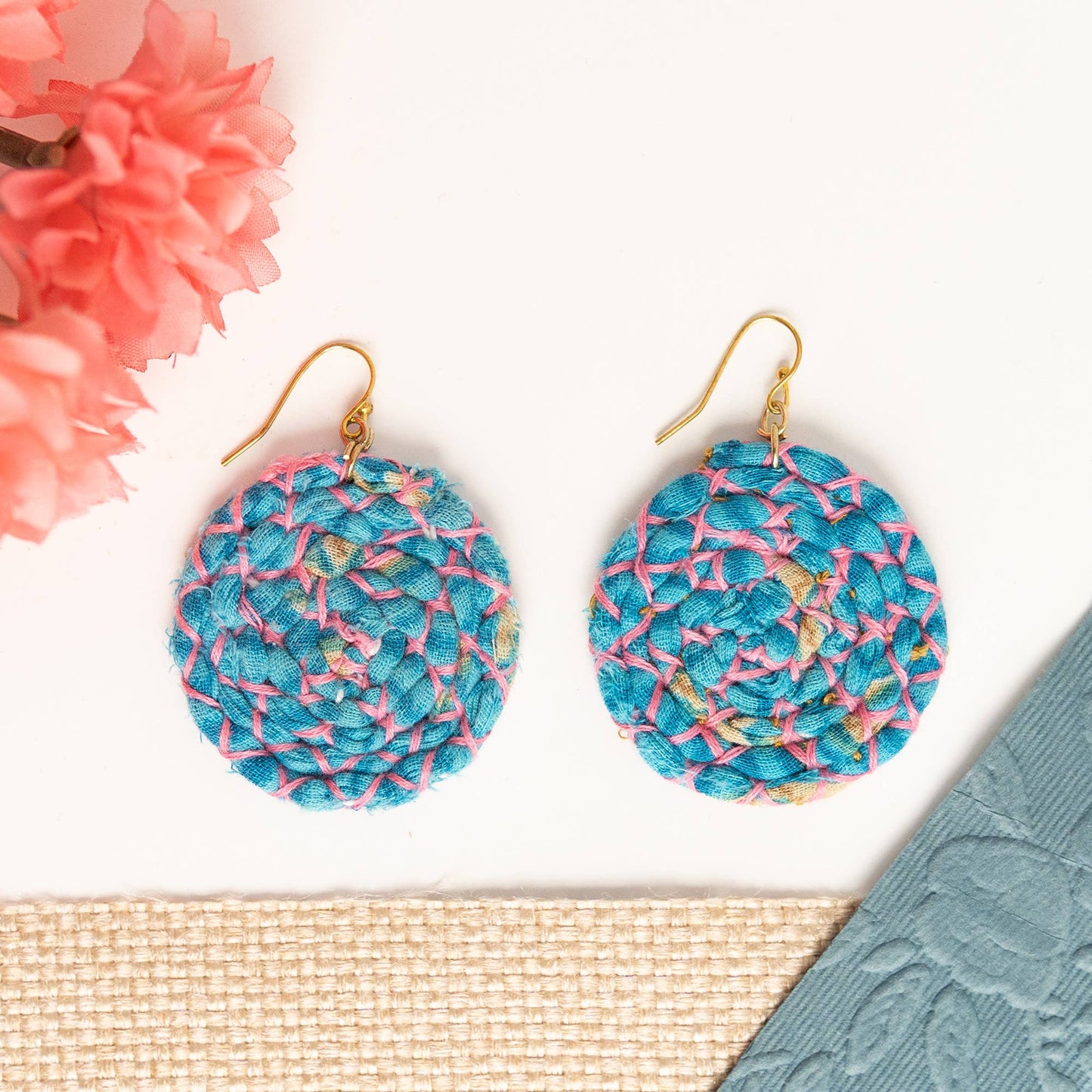 Kantha Wrapped Disc Earrings