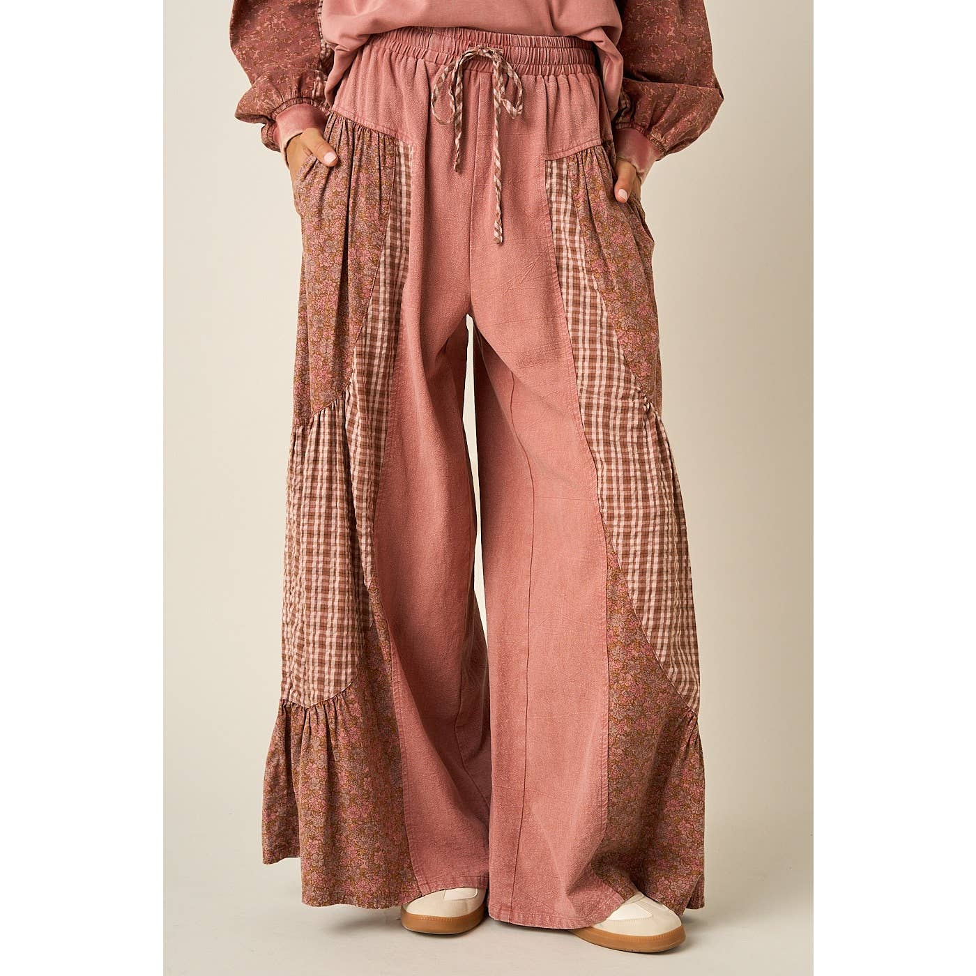 Floral Checkmate Patchwork Pants
