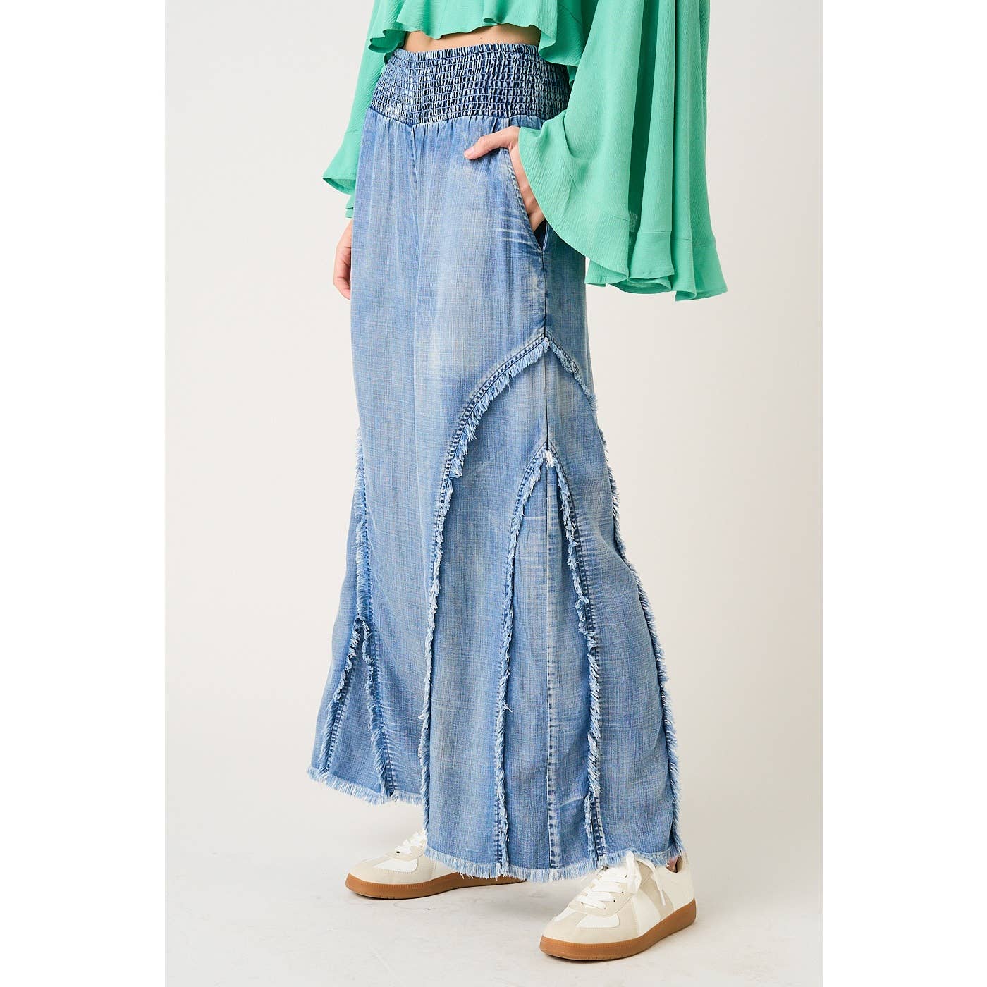 Sierra Curved Fringe Wide-Leg Pant