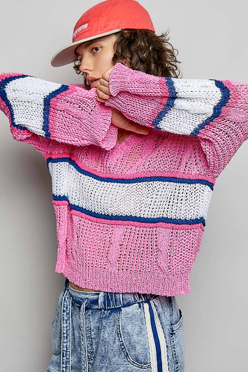 The Daydream Pink Cable-Stripe Sweater