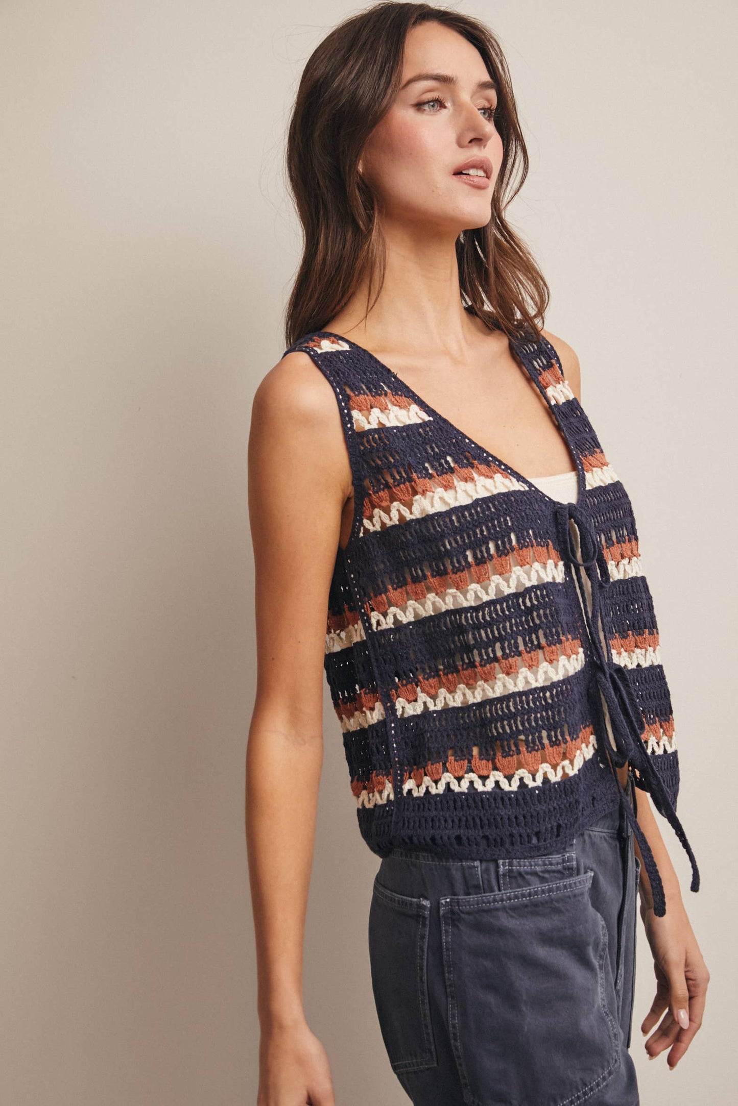 Canyon Stripe Crochet Vest