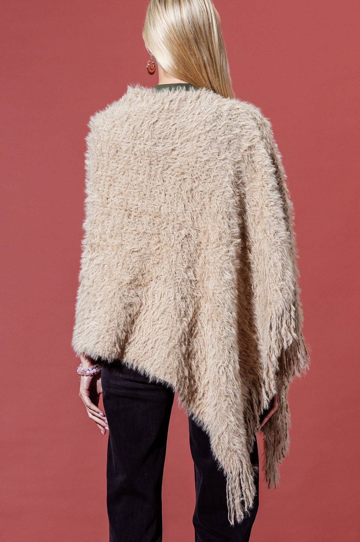 Shaggy Fringed Asymmetrical Poncho