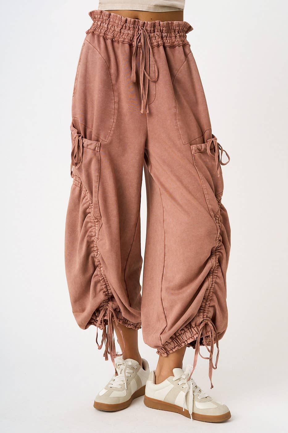 WASHED FRENCH TERRY DROP POCKET BALLOON PANTS