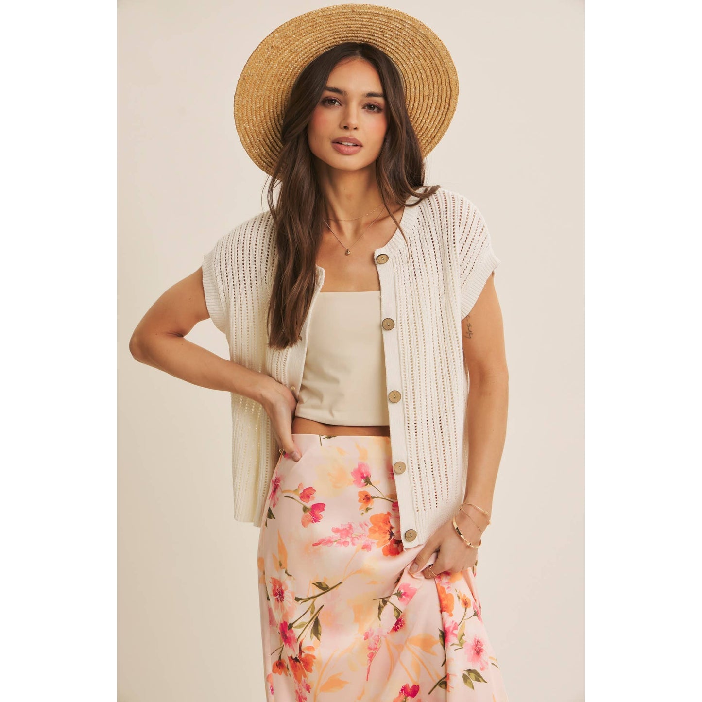 The Laurel Open-Knit Button-Down Sweater