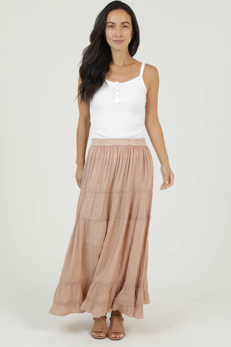 Dusty Pink TIERED MAXI SKIRT