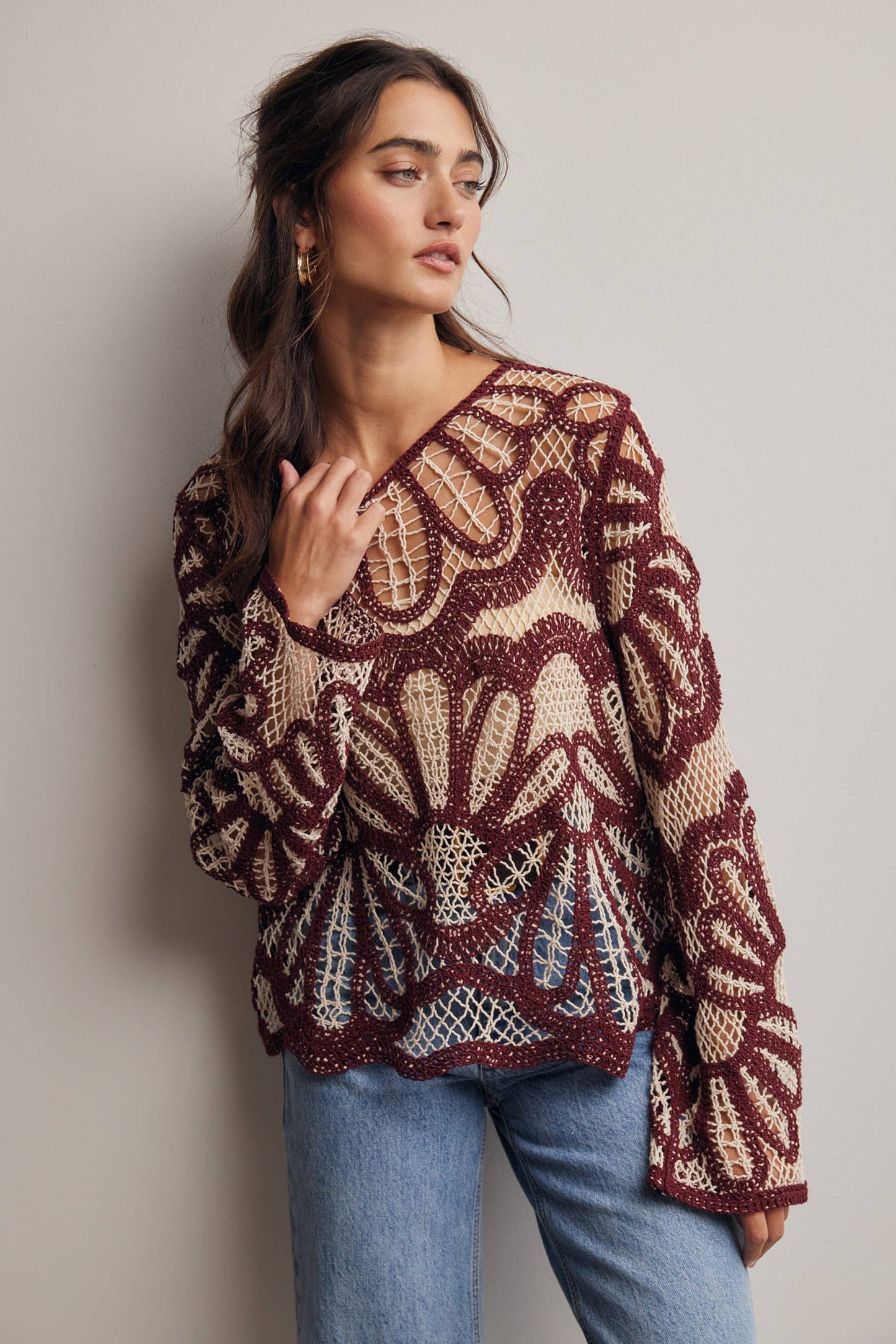 Cinnamon Bloom Crochet Sweater