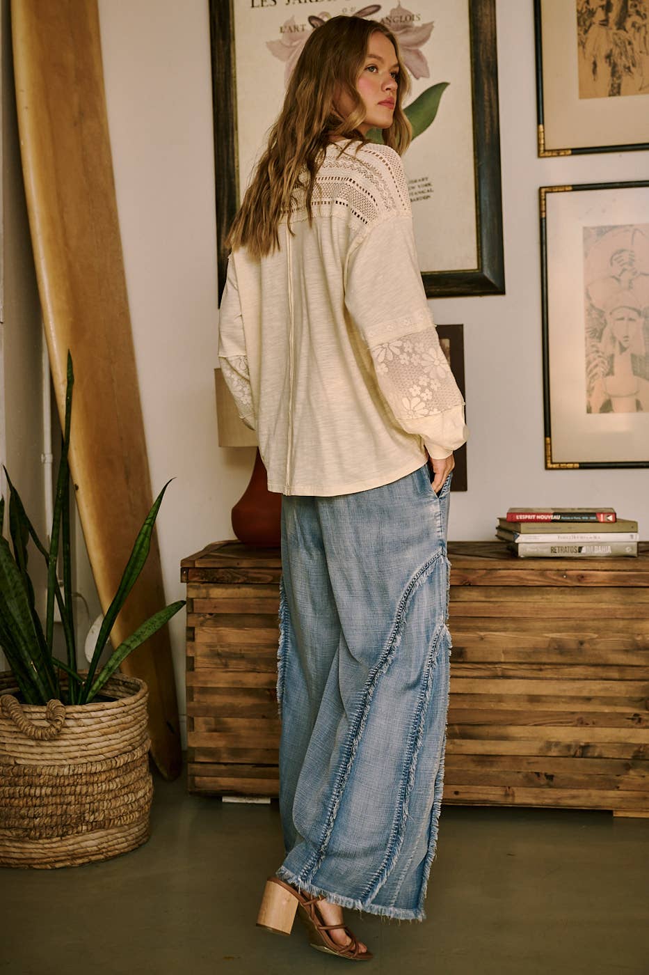 Sierra Curved Fringe Wide-Leg Pant