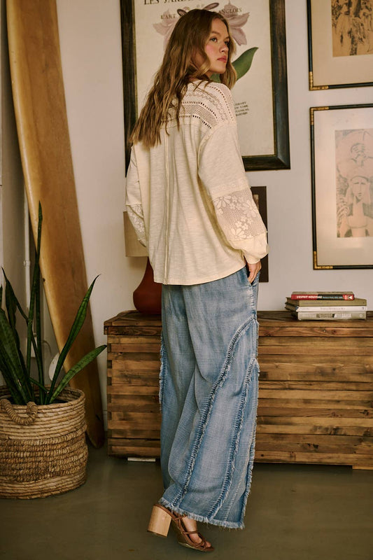 Sierra Curved Fringe Wide-Leg Pant