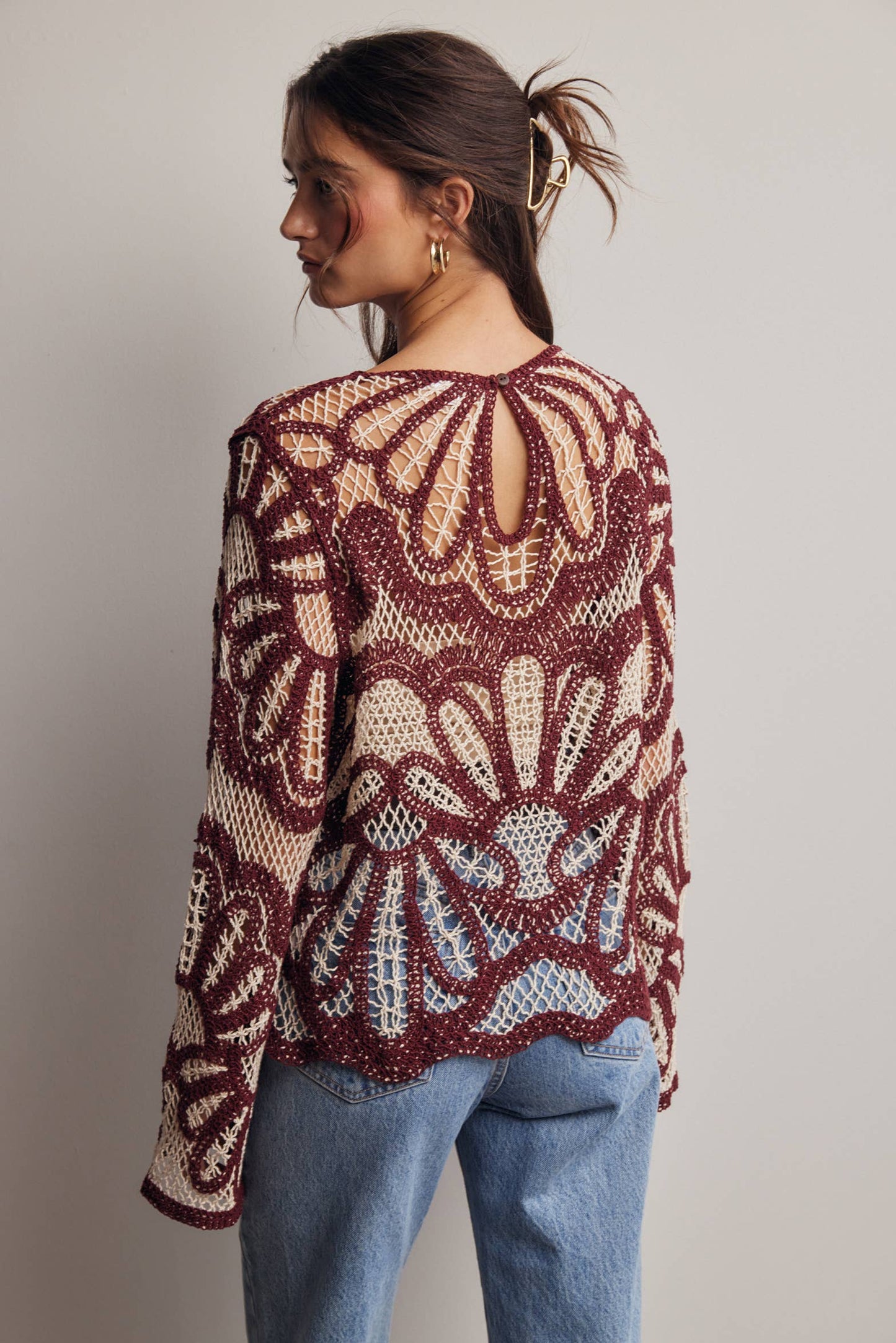 Cinnamon Bloom Crochet Sweater