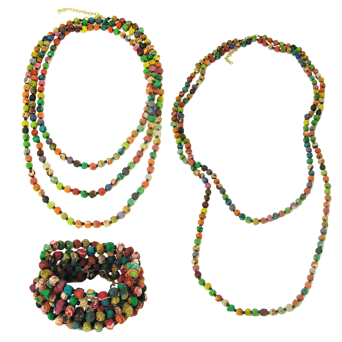 Kantha Long Beaded Necklace