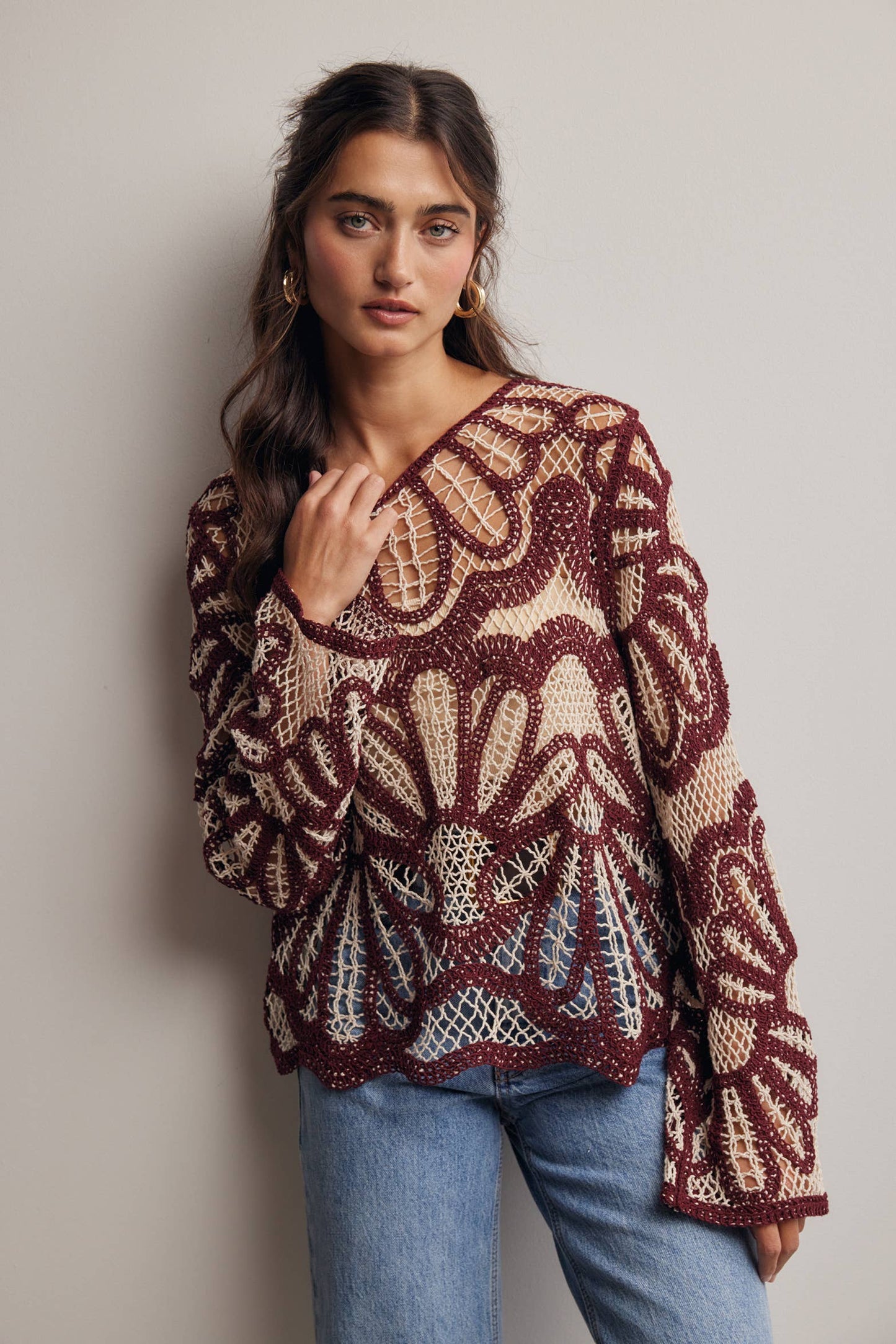 Cinnamon Bloom Crochet Sweater