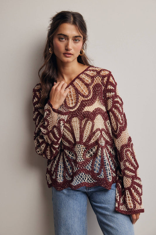 Cinnamon Bloom Crochet Sweater