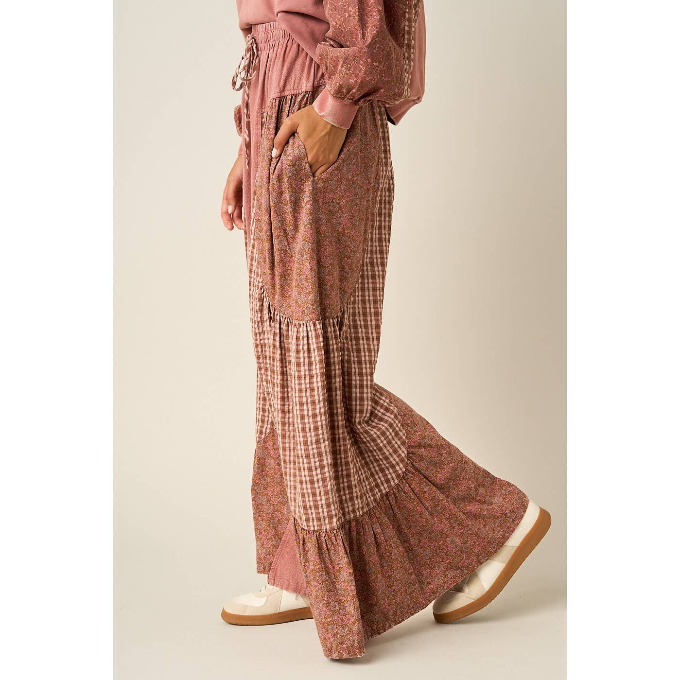 Floral Checkmate Patchwork Pants