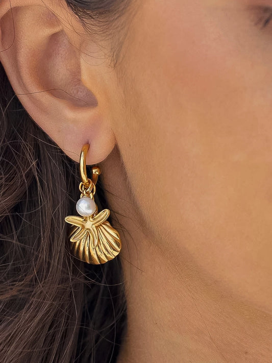 Non-Tarnish Sea Shell Hoop Earrings