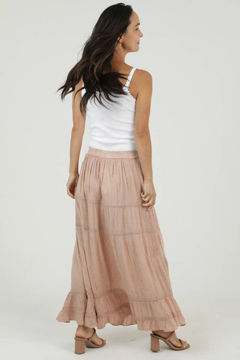 Dusty Pink TIERED MAXI SKIRT