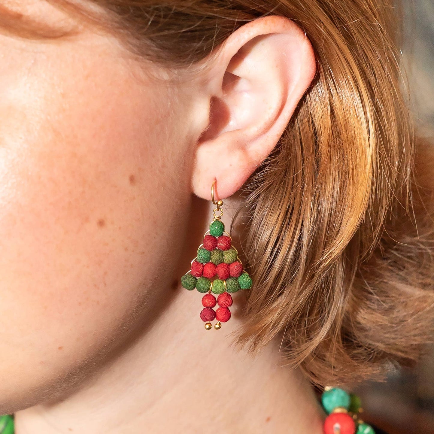 Kantha Holiday Tree Earrings