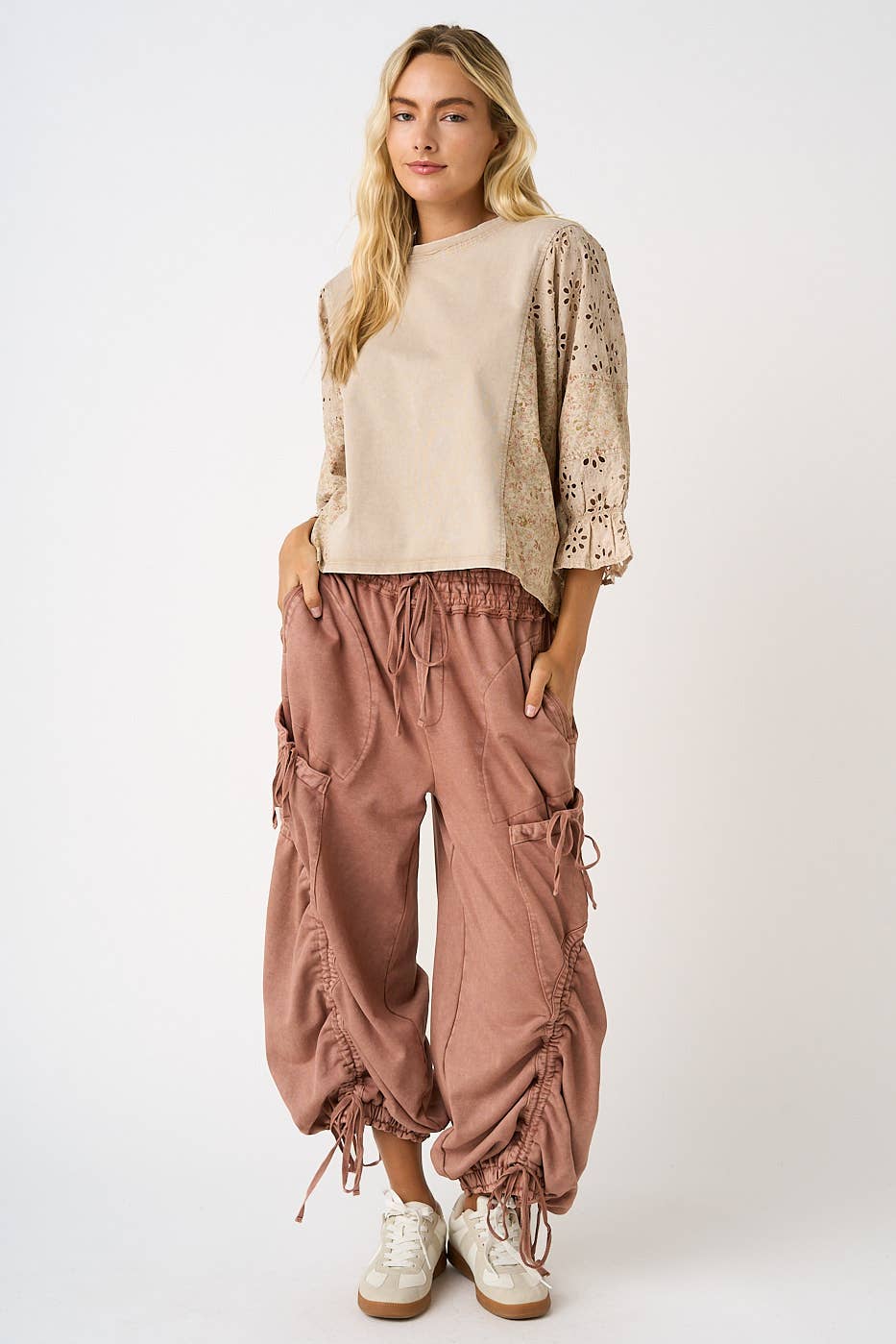 WASHED FRENCH TERRY DROP POCKET BALLOON PANTS