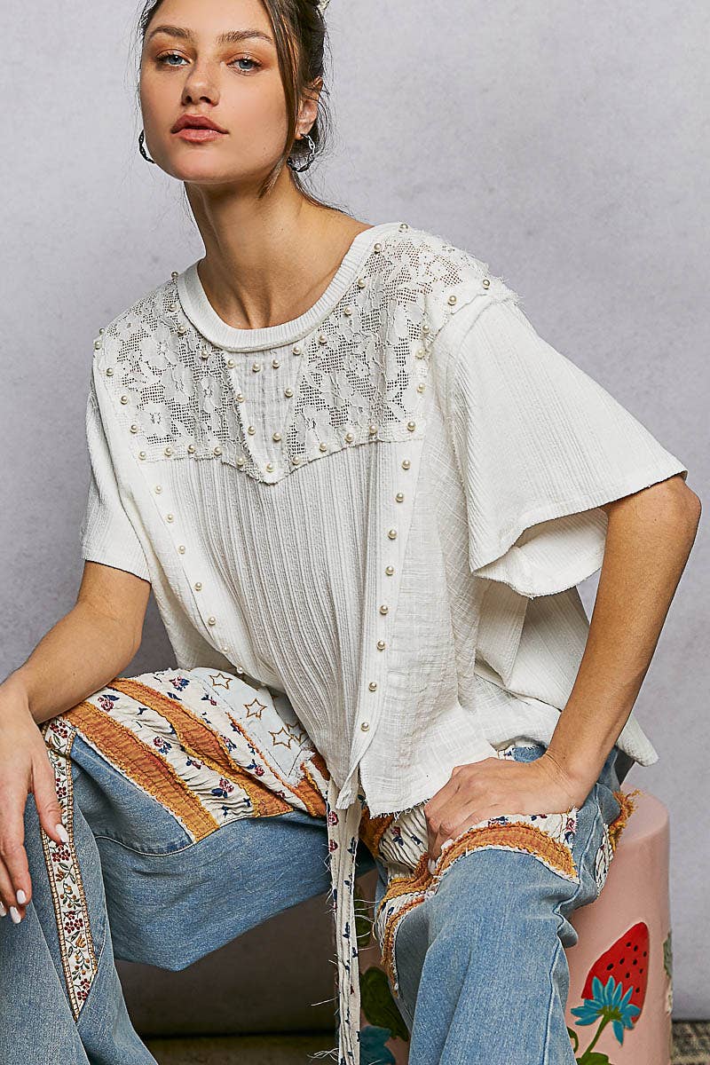 The Pearl & Lace Mixed-Media Top