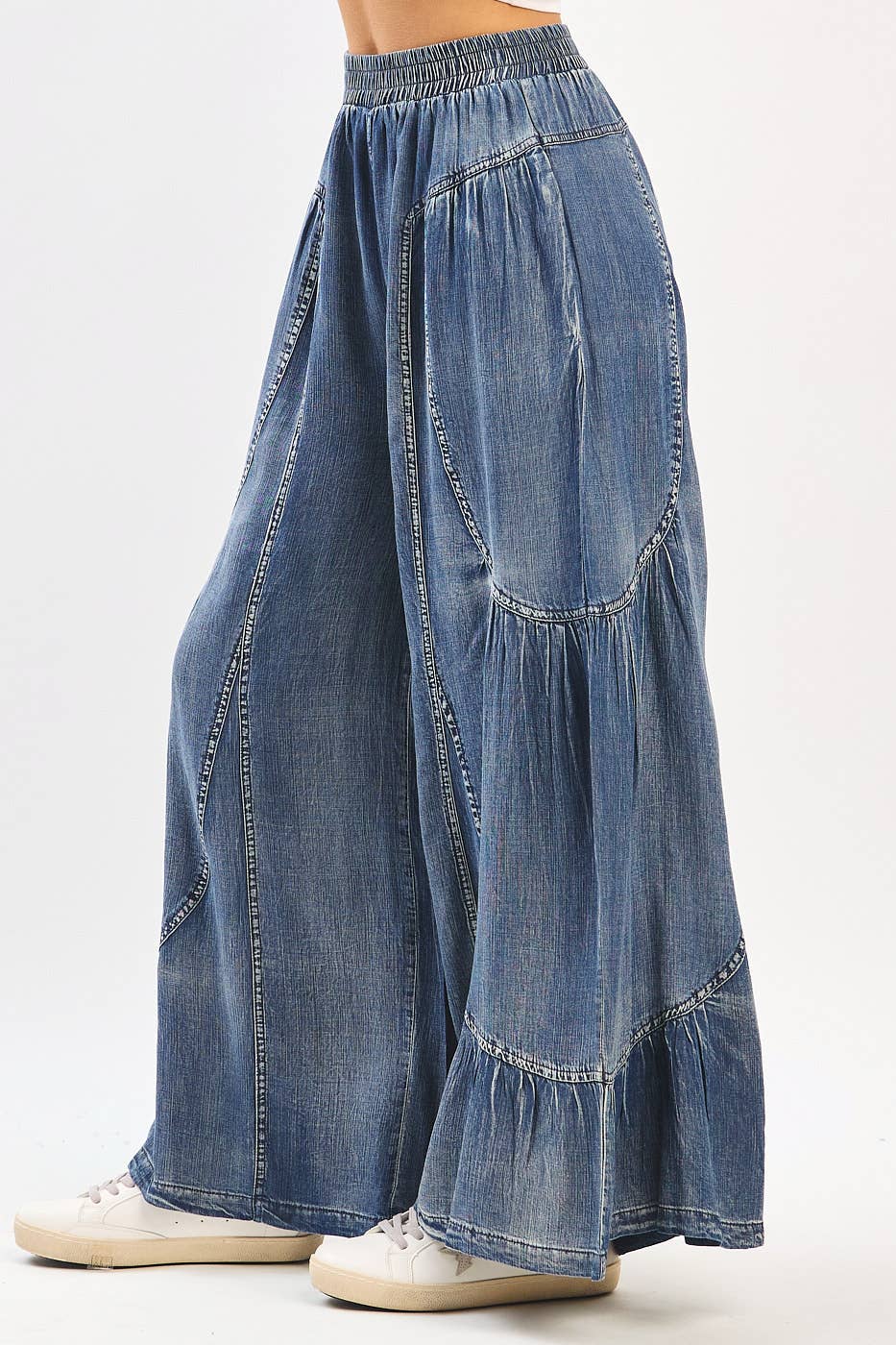 Washed Tencel Tiered Seam Pants
